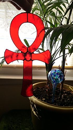Ankh Stained Glass Cross - Red stained glass suncatcher