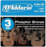D'Addario 3-Pack Acous Gtr Phos Brz Lite
