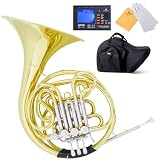 Mendini MFH-30 Intermediate Key of F/Bb Double French Horn with Solid Rotors String Lever Action