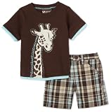 Nannette Baby Boys 2 Piece Short Set, Brown/Blue, 12 Months