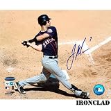 Joe Mauer Autographed Sandy Background 8x10 Batting Photo w/ 
