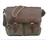 Bronze Times(TM) Canvas Casual Shoulder Messenger Laptop Bag with Leather Flap (Army Green)