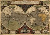 1595 DUTCH WORLD MAP W/ CALIFORNIA LANDING ILLUSTRATION