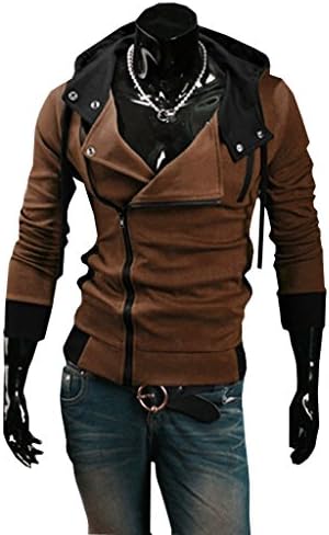 MSSLY Mens Zipper Hoodie Mens Hoodies Jacket Plain Coffee Hoodie Tag 3XL Coffee (US L)