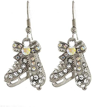 Fancy Ice Skate Earrings BG Clear AB Crystal Rhodium Fish Hooks