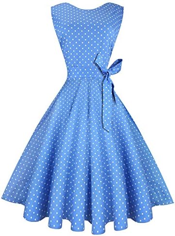 Urmine Women's Sleeveless Women Inspired Vintage Dresses (XXXL, Light Blue with polka dots)