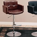Tufted Adjustable Height Bar Stool in Brown Leather like Vinyl with Chrome  ....