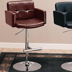 Click here to buy Tufted Adjustable Height Bar Stool in Brown Leather like Vinyl with Chrome Finish by Coaster.