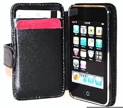 Premium Black Leather Acrylic Book Case with 2 Card Slots + Screen Protector for Apple Ipod Touch Itouch 2nd Generation 3rd Generation 2nd Gen 3rd Gen 8Gb 16GB 32Gb