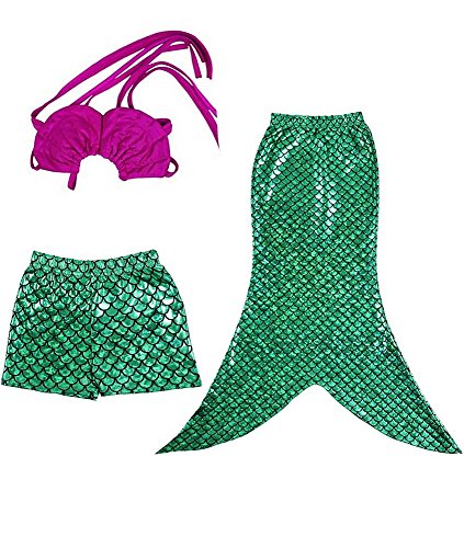 V'SHOW Little Girls 3 PCS Princess Mermaid Tail Swimmable Bikini Set Swimwear(FBA)