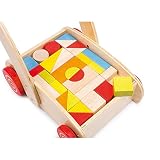 Small Foot by Legler Lauflernwagen aus Holz, großes Fach mit bunten Bauklötzen, schult Farb- und Formverständnis - 
