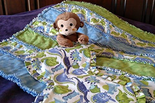 Blue and Green Dinosaur Baby Blanket Set