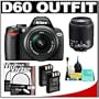 Nikon D60 Digital SLR Camera with 18-55mm AF-S VR Zoom Lens + Nikon 55-200mm AF-S Zoom Lens + Two (2) EN-EL9 Batteries + Two (2) 52mm UV Filters + Cleaning Kit