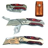 Deluxe Folding Lock-Back Utility Knife With Leather Pouch
