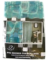 Trendy pattern bathroom accessories- all shades of blue squares shower curtain liner