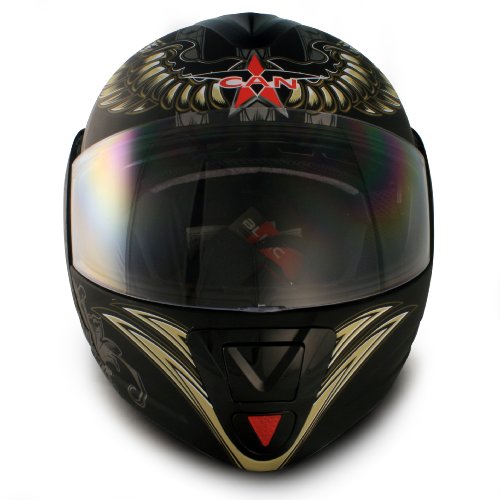 VCAN Bluetooth 2.0 Enabled and iPhone Compatible Flat Black X-Large Full Modular Street Helmet with Aviator Graphics