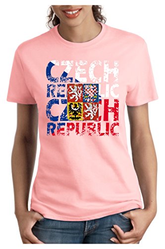 OM3 – CZECH-REPUBLIC – Damen T-Shirt tailliert – ?ESKÁ REPUBLIKA EM 2016 FRANKREICH FRANCE FUSSBALL FANSHIRT SOCCER SPORT TRIKOT EUROPAMEISTER, L, rosa