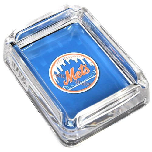 Detail image New York Mets Glass Ashtray - Dimensions 3 Inch x 4 Inch - Simulated Black Velvet Botton