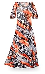 Plus Size Petite A-line Checkered Print Short Sleeves Round Neck Polyester/Spandex Maxi Dress 