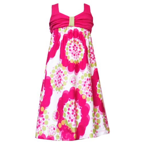 Rare Editions Girls 7-16 FUCHSIA-PINK GREEN IVORY GEOMETRIC DOT PRINT BABYDOLL Spring Summer Dress Inexpensive Flowergirl Gowns