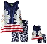 Dollie & Me Girls 2-6X Sleeveless Mirror Placement Tunic Over Printed Bike Short And Matching Doll Garment