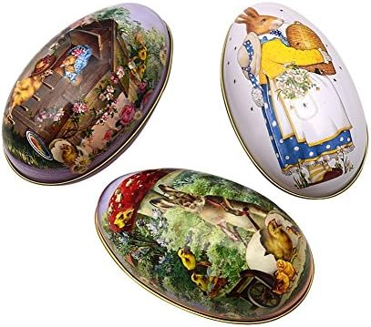 6pcs Metallic Easter Egg Container Different Design Wedding Supplies Painting Print Candy Packaging Box Tin Easter Day Eggs Random Color 4.32.62.7 inch (3)