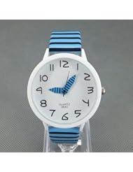 Yongyong Fashion Zebra Stripes WOMENS/MENS Leather Quartz Wrist Watch（black and blue)