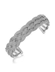 Sterling Silver Rhodium Plated Braid Style Wheat Chain Cuff