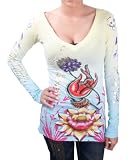 CHRISTIAN AUDIGIER Ed Hardy Platinum Long Sleeve V-Neck Womens Shirt