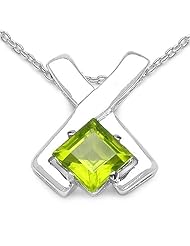 1.00 Carat Genuine Peridot Sterling Silver Pendant Necklace. 18"