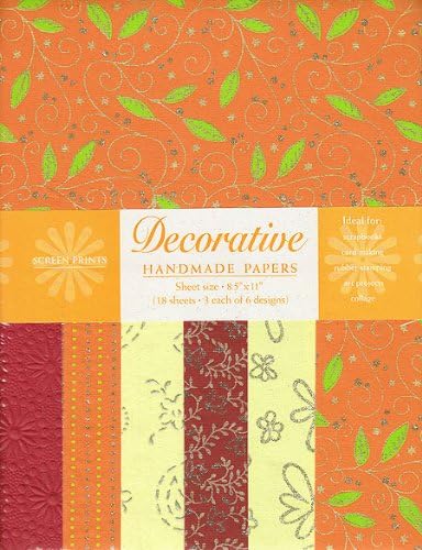 Decorative Paper Pack from India- Orange Red & Silver