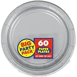 Amscan Big Party Pack 50 Count Paper Dessert Plates, 7-Inch, Silver