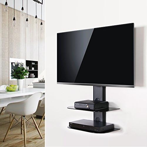 Fitueyes Swivel Tv Wall Mount with 2-tires Tempered Glass Shelf and height Adjustable Tv Bracket for 32-55inch Tvs/xbox One/ps4/apple Tv/dvd Player