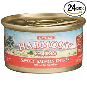HARMONY FARMS Savory Salmon Entree with Garden Vegetables for Cats, 3-Ounce Cans (Pack of 24)