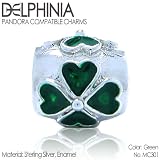 Delphinia .925 Sterling Silver Four Leaf Clover Green Hearts Pandora Style Charm