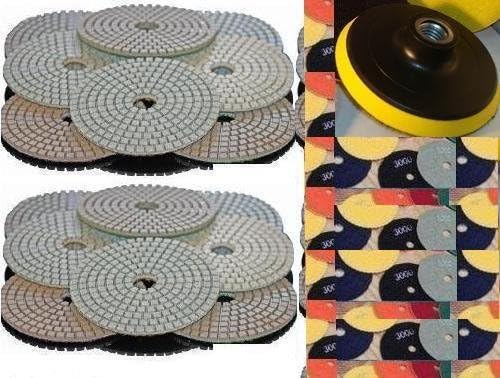 Pro Grade Wet 5" Diamond Polishing Pads 8 Pcs + Backer For GRANITE MARBLE CONCRETE STONE