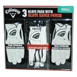 Callaway Golf 3 Glove Pack: 2 Tour Premium Cabretta Leather and 1 Synthetic Leather Glove with Glove Saver Pouch - Small