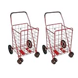 2 Jumbo heavy-duty Folding RED Swivel Shopping Carts