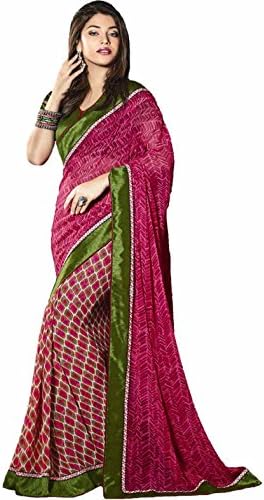 Pagli Women's Half Georgette Printed Saree Free Size Pink
