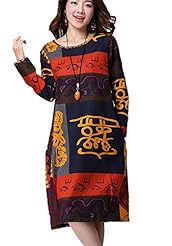 Floral Print Fall Winter Long Sleeves Vintage Colorblocking Wool Midi Dress 