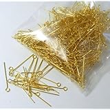 Rockin Beads Brand, 500 Gold Plated Brass Jewelry Eye-rosary Pins 1 Inch 22 Guage .027dia Inch Wholesale Eyepins Lot