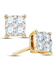 18K Yellow Gold Round Brilliant Cut Diamond - Square Princess Shape Invisible & Channel Set Studs Earrings with Secure Push Back Closure - (.28 cttw.)