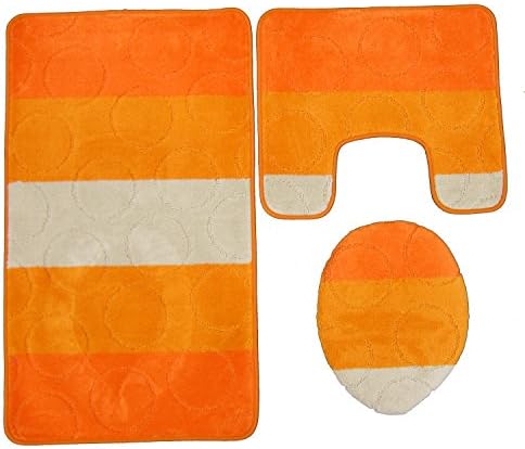 Cameron 3-Piece Mega Size Bathroom Mat Set, Circles Design, Orange