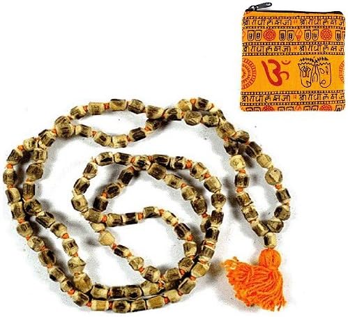 TULSI JAPA MALA w/ Om Zippered Mala Pouch ~ 108 Prayer Beads on Knotted String
