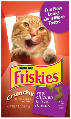Friskies Cat Treats Crunchy Chicken, Liver & Turkey Flavors, 2.1-Ounce Pouches (Pack of 20)