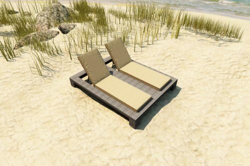 Forever Patio Hampton Rattan Outdoor Double Adjustable Chaise Lounge with Golden Sunbrella Cushions (SKU FP-HAM-DACL-HT-WM)