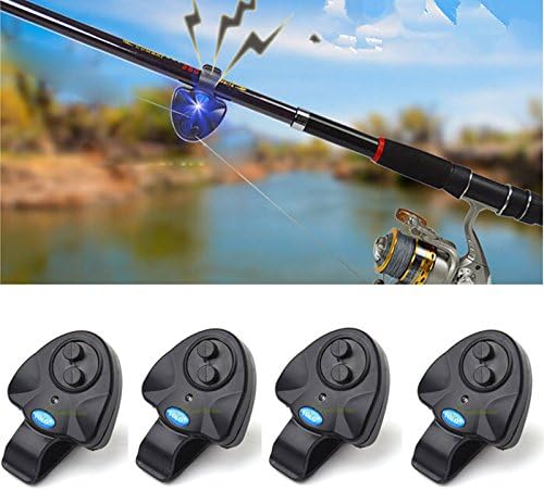 4 Pcs Best Seneitive Black Electronic Fishing Bite Sound Alarm Alert Bell Clip with LED Lights On Fishing Rod For Both Day &amp; Night