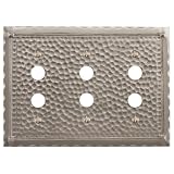 Solid Brass Hammered Triple Push Button Plate - Brushed Nickel