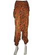 Womens Boho Hippie Trousers Bohemian Capri Pants Printed Orange Red 38" Length