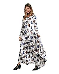 Sophisticated Cotton/Polyester Long Sleeves Keyhole Pleated Floral Print Round Neck Full-Skirt Maxi Dress 